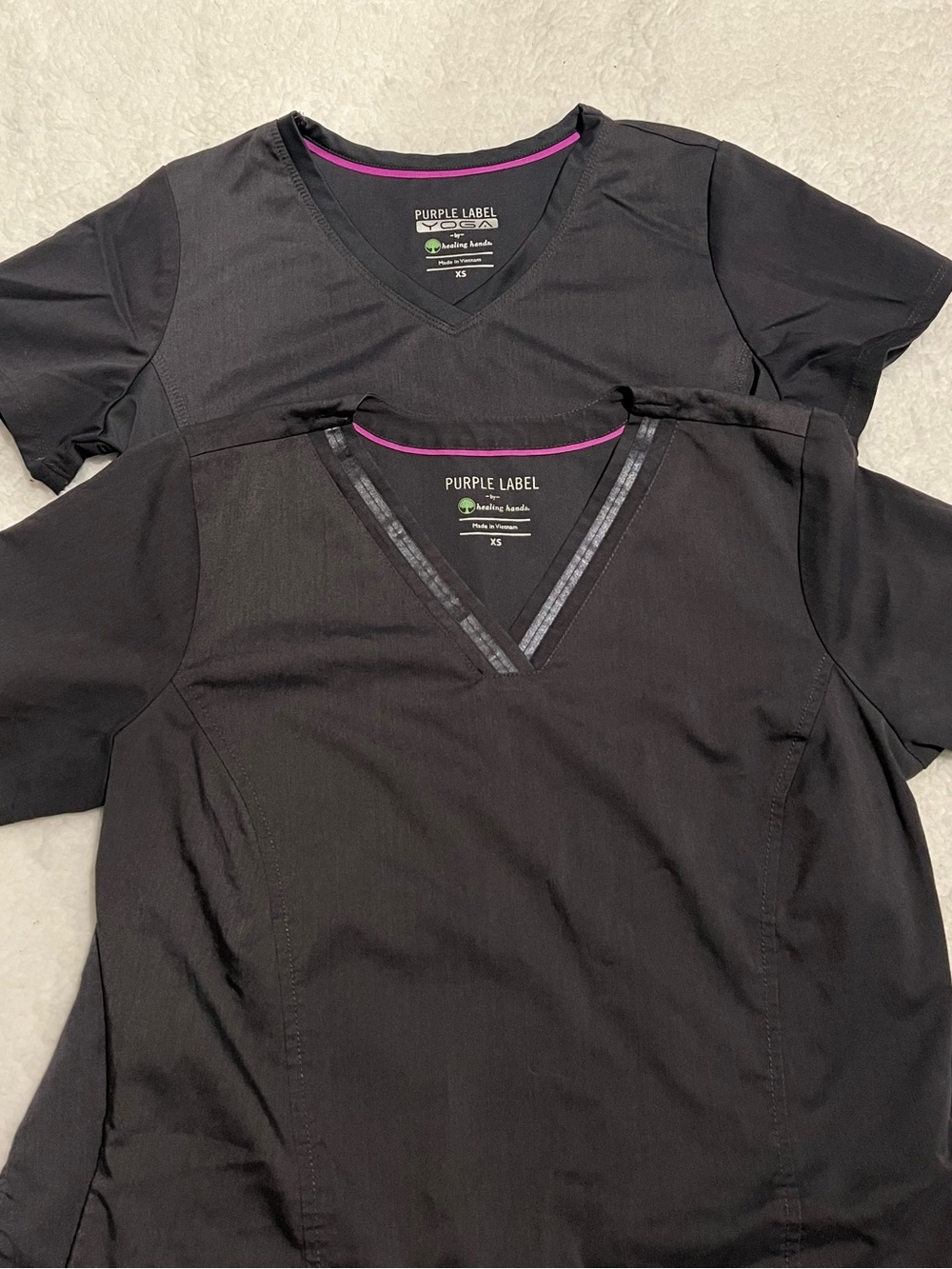 2 Purple Label Healing Hands Grey Scrub Tops